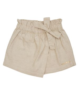 Shorts Saia Infantil Look Jeans Linho Bege