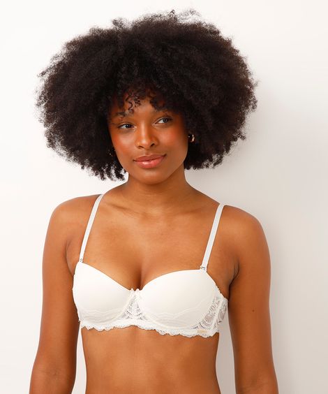 sutiã meia taça alça removível rendado off white