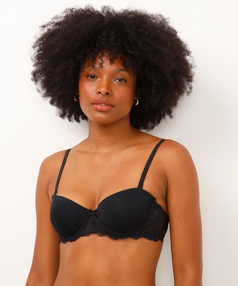 sutiã meia taça alça removível rendado preto