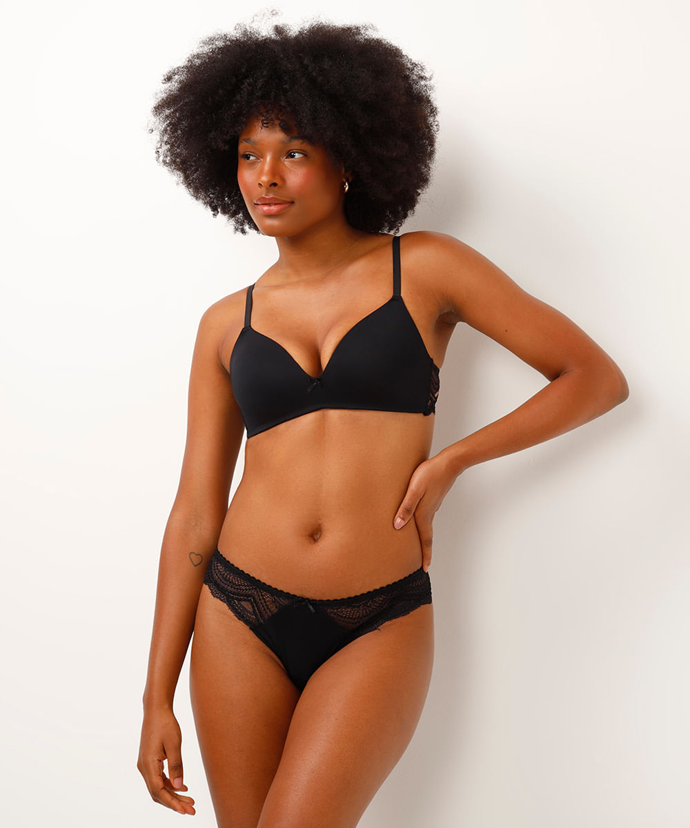 sutiã meia taça com renda preto