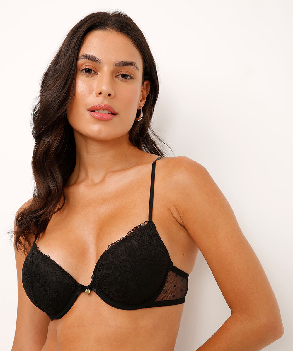 sutiã meia taça renda floral preto