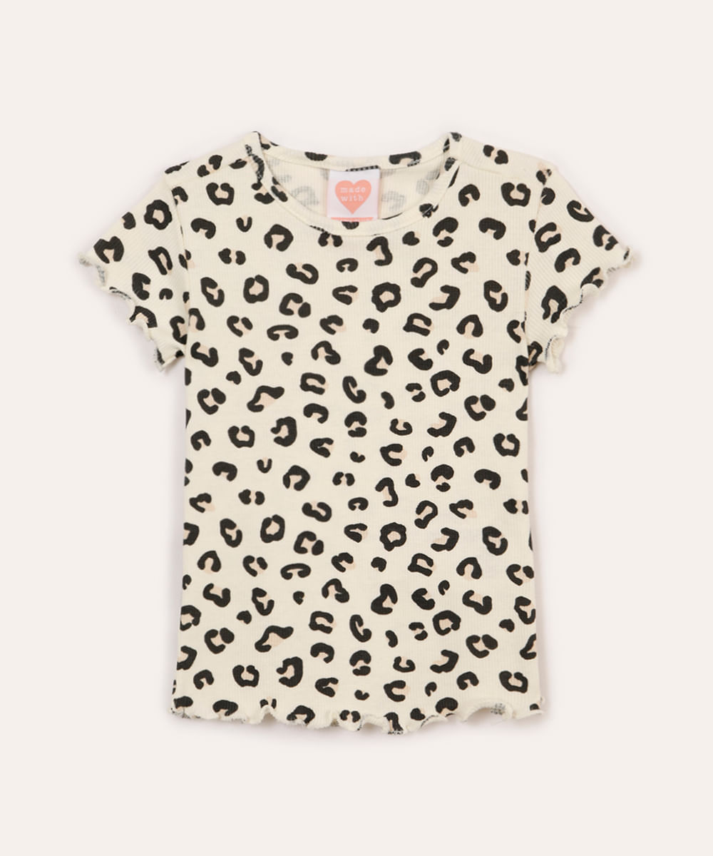 blusa de algodão infantil canelada animal print colorido