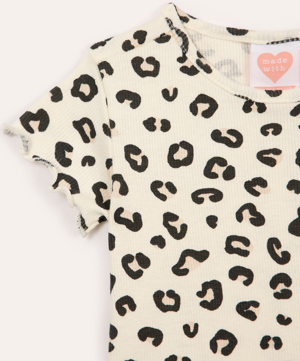 blusa de algodão infantil canelada animal print colorido