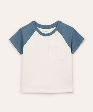 camiseta de algodão infantil manga raglan bicolor azul