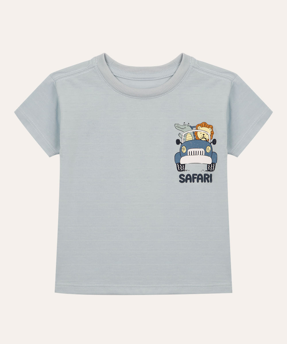 camiseta de algodão infantil manga curta bichinhos azul