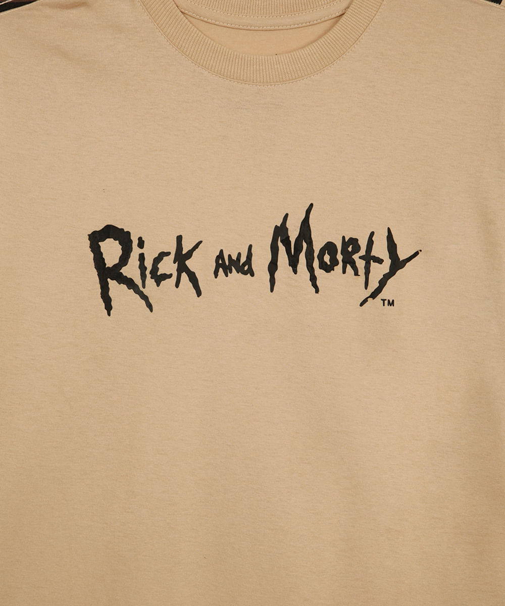 camiseta de algodão juvenil rick e morty bege