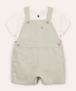 conjunto jardineira e camiseta infantil verde