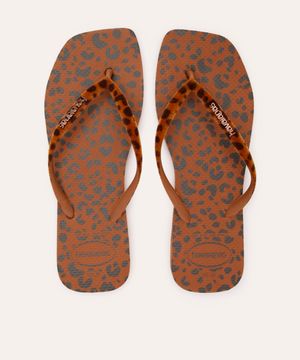 chinelo havaianas slim square velvet animal print marrom