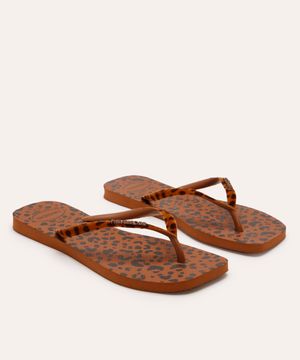 chinelo havaianas slim square velvet animal print marrom