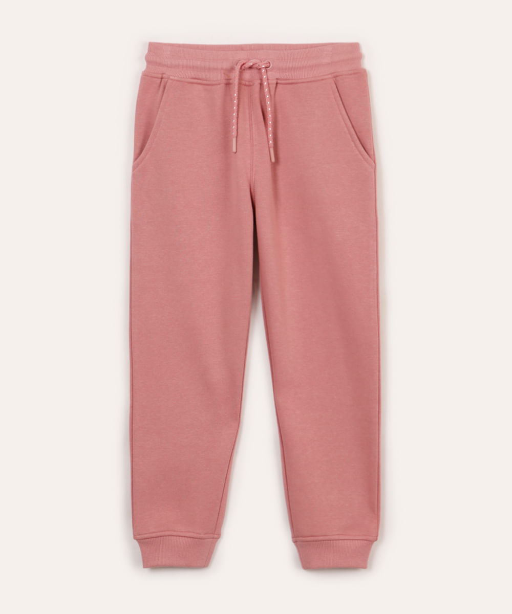 calça jogger de moletom infantil com bolsos rosa