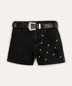 short mom jeans infantil com estrelas e cinto preto