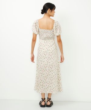 vestido midi manga bufante floral branco