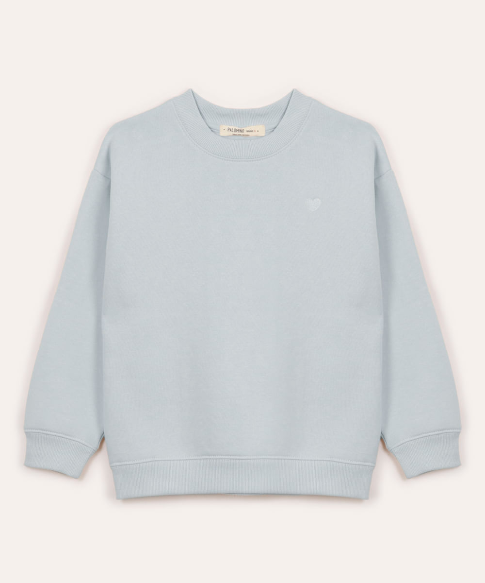 blusão oversized de moletom infantil coração azul
