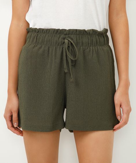 short clochard cós com elástico e cordão texturizado verde