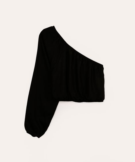 cropped de viscose juvenil ombro único preto