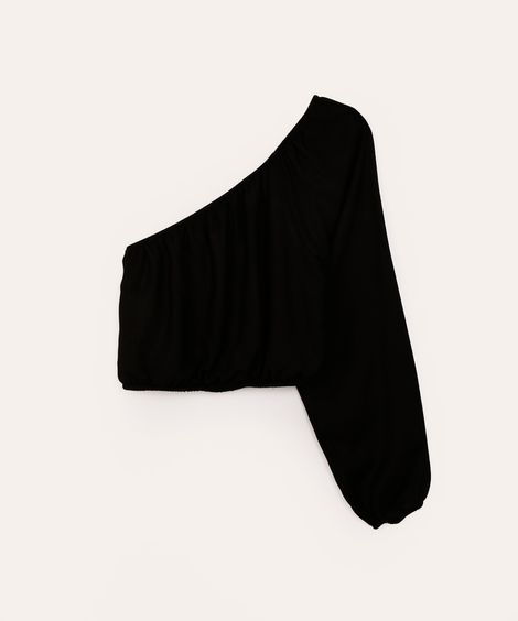 cropped de viscose juvenil ombro único preto