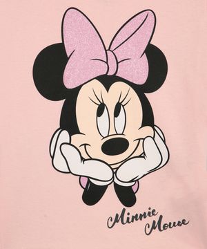 conjunto curto infantil de algodão minnie com glitter rosa