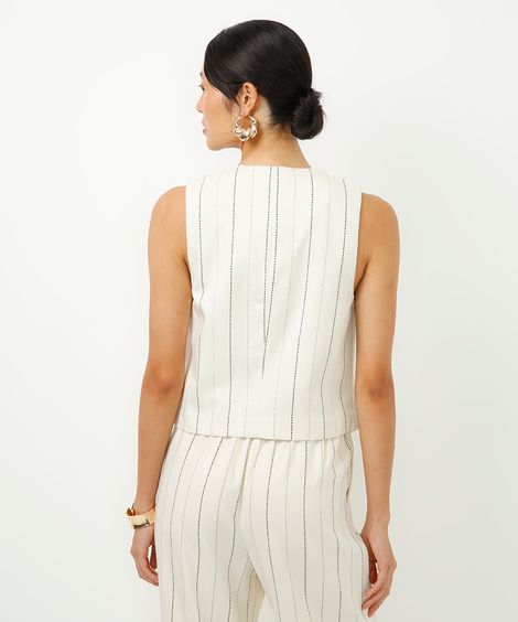 colete alongado de alfaiataria risca de giz off white