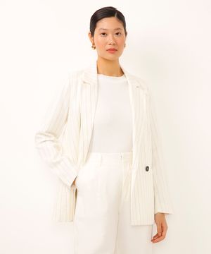 blazer de alfaiataria risca de giz off white