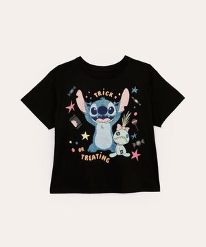 blusa de algodão infantil stitch com glitter preta