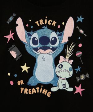 blusa de algodão infantil stitch com glitter preta