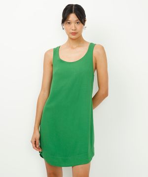 vestido curto de viscose decote redondo verde militar