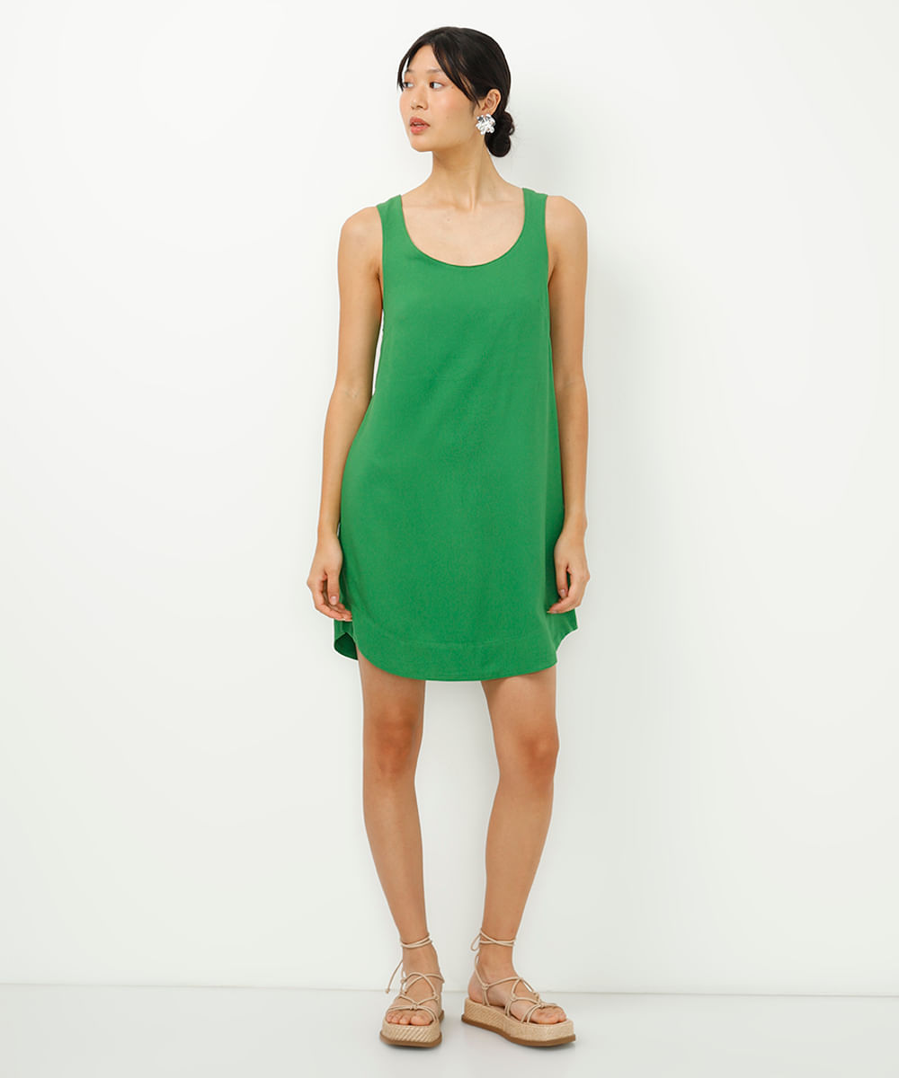 vestido curto de viscose decote redondo verde militar