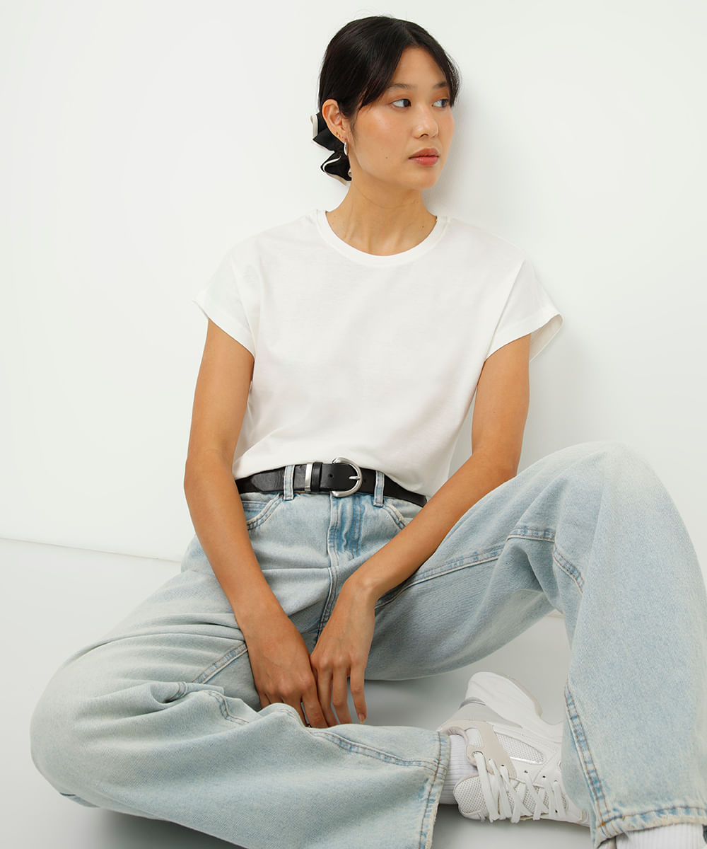blusa de algodão manga curta off white