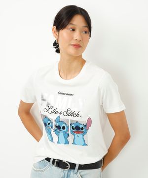 camiseta de algodão lilo e stitch off white