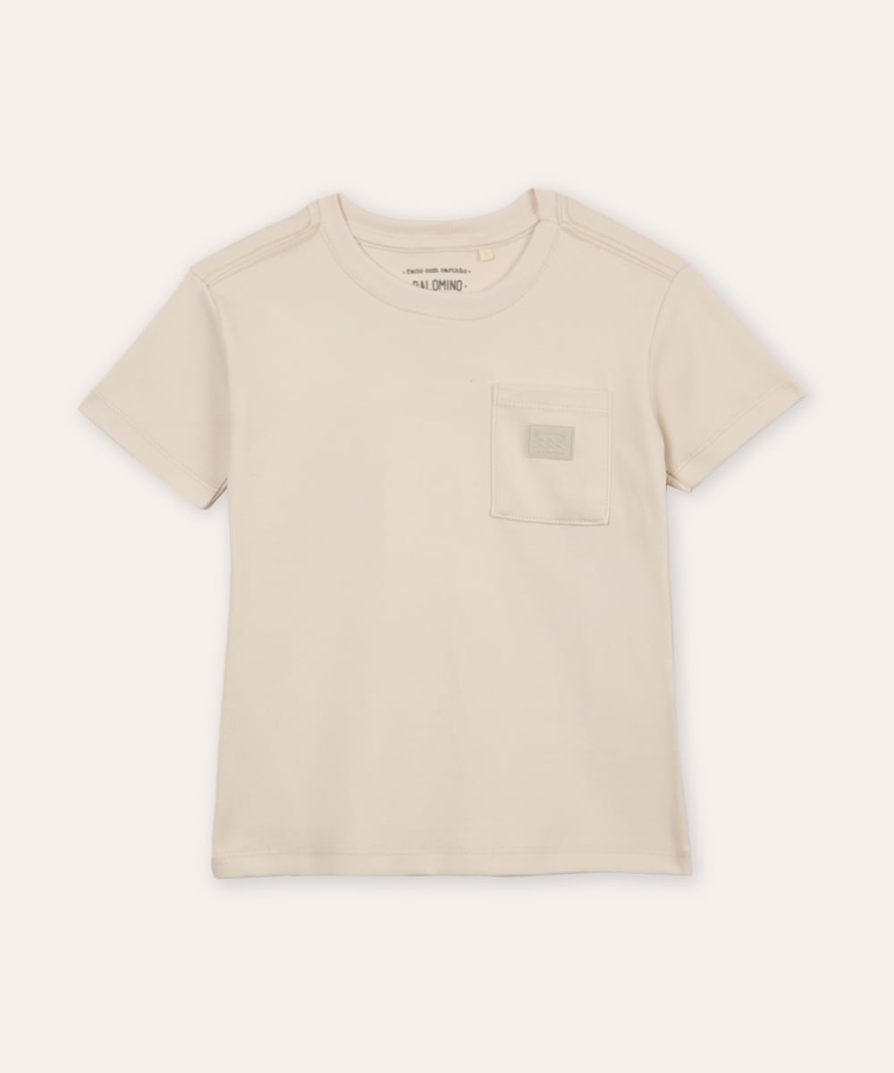 camiseta de algodão infantil com bolso bege