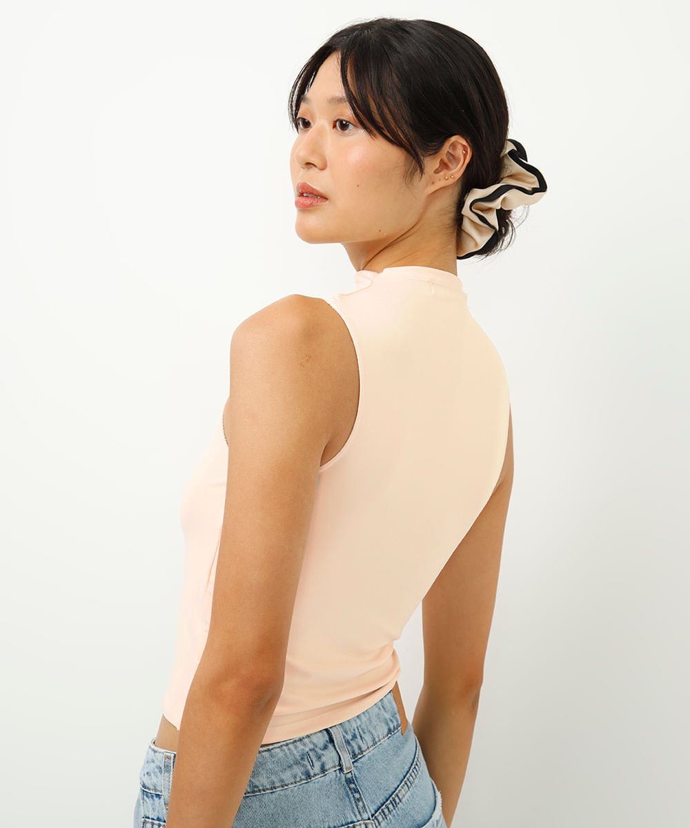 cropped long de poliamida cavado - cru