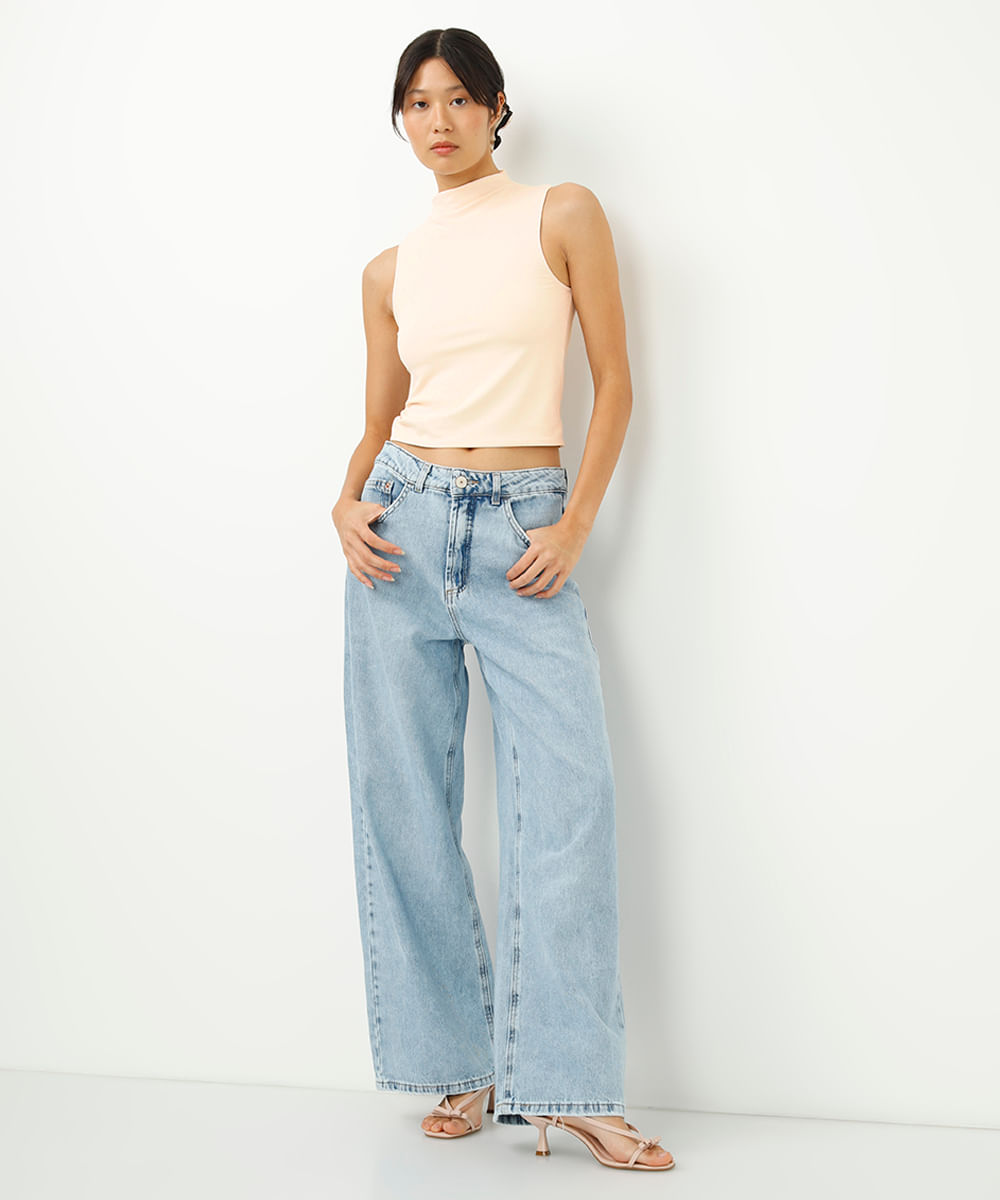 cropped long de poliamida cavado - cru