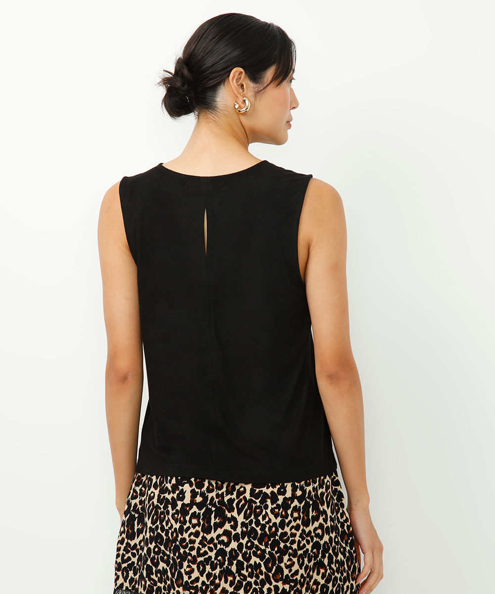 regata de suede decote redondo preta