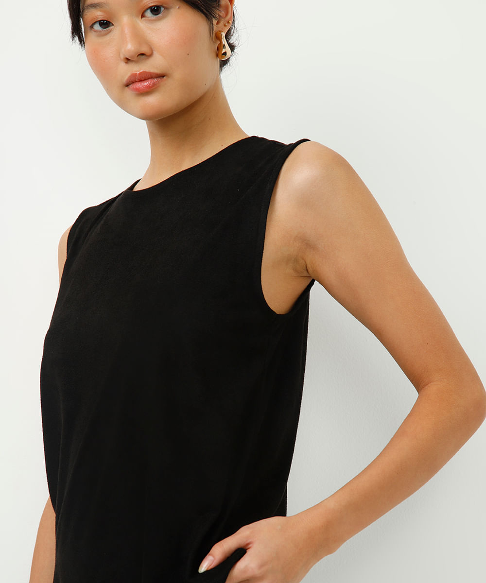 regata de suede decote redondo preta