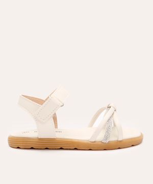 sandália infantil com velcro e strass off white