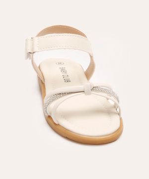 sandália infantil com velcro e strass off white