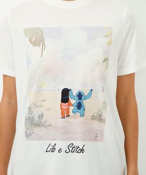 camiseta de algodão manga curta lilo e stitch off white