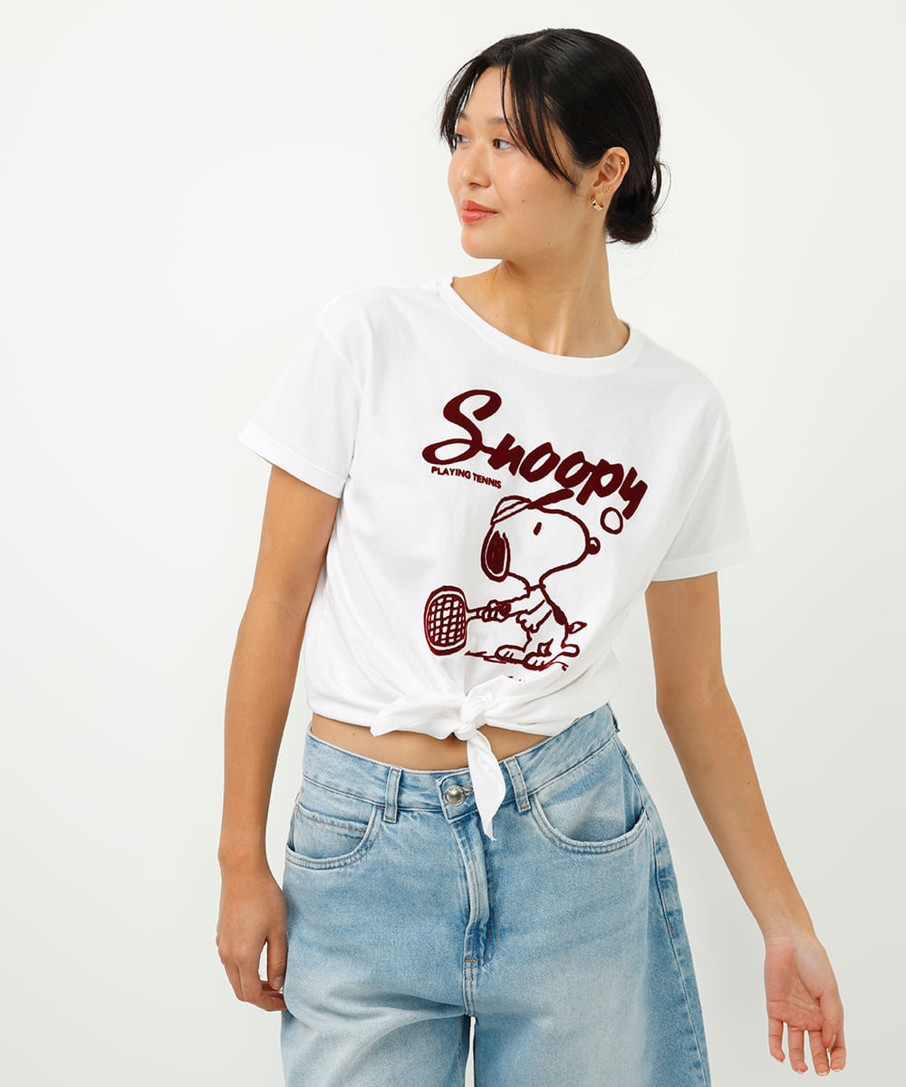 camiseta de algodão com amarração snoopy off white