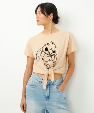 camiseta de algodão com amarração stitch bege