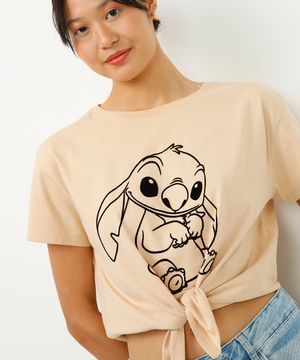 camiseta de algodão com amarração stitch bege