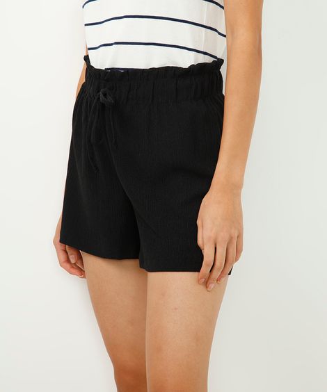 short clochard cós com elástico e cordão texturizado preto