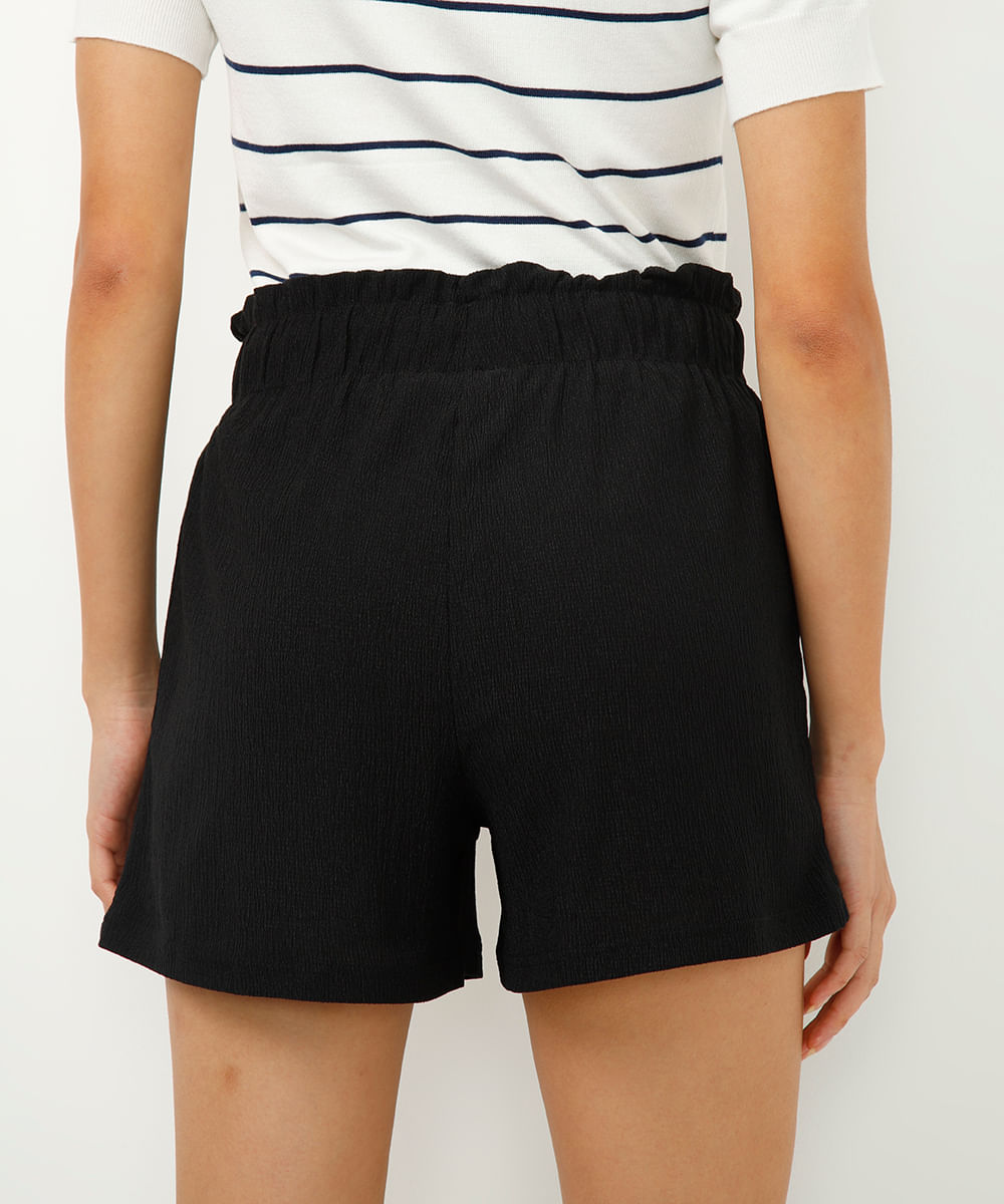 short clochard cós com elástico e cordão texturizado preto