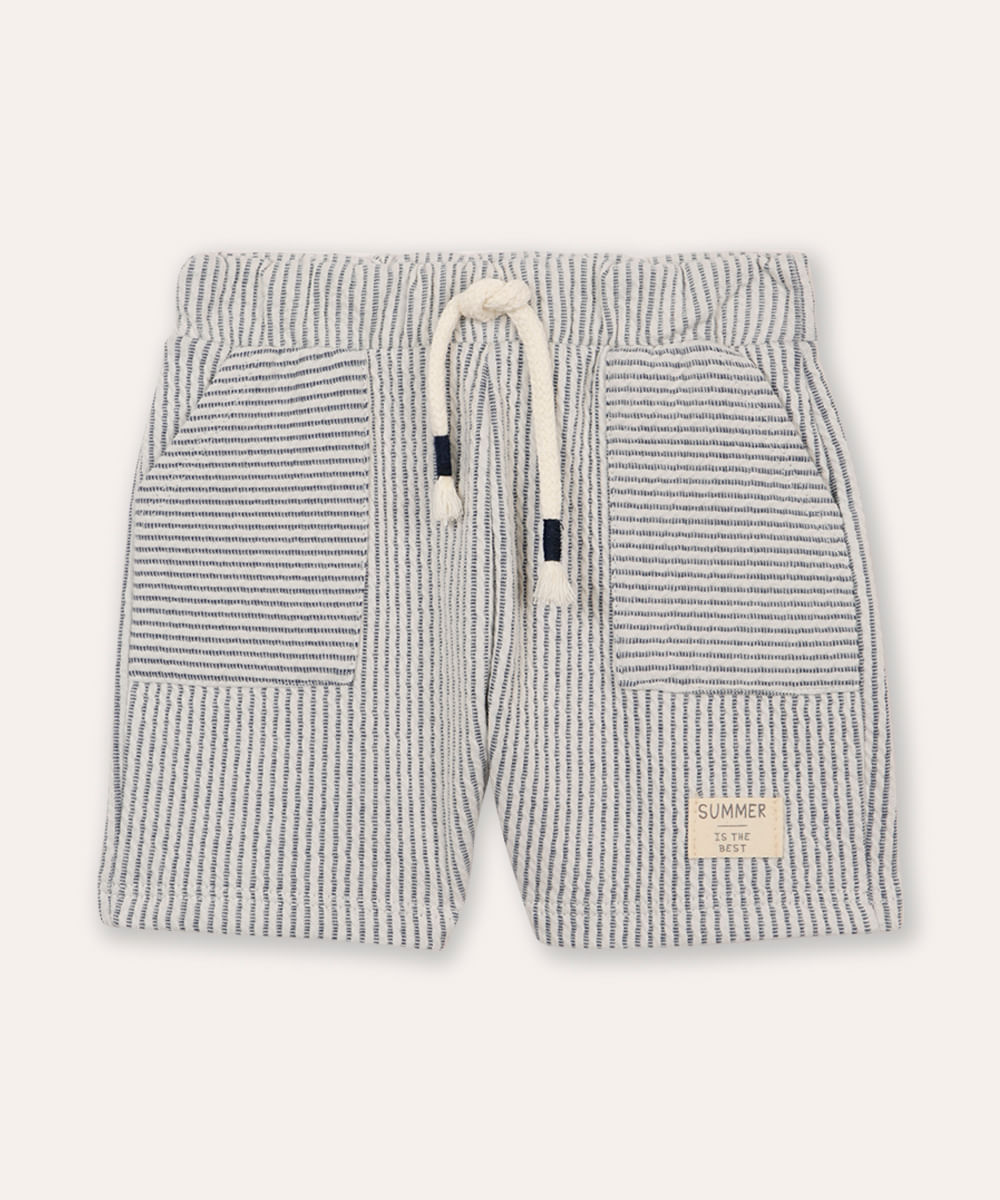 short de algodão infantil texturizado listrado com cordão off white