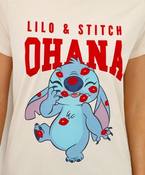 camiseta de algodão manga curta lilo e stitch bege