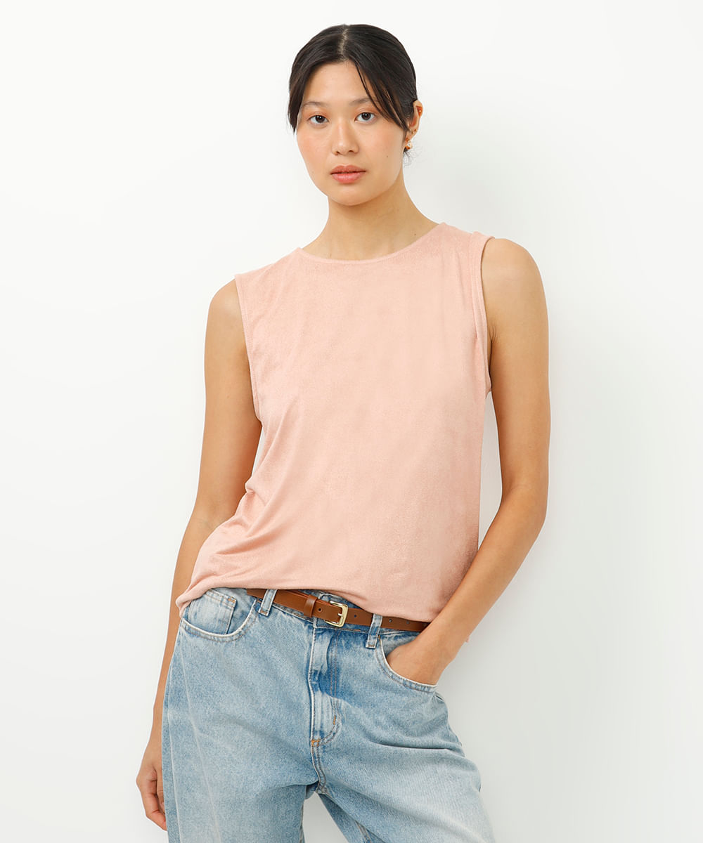 regata de suede decote redondo rosa