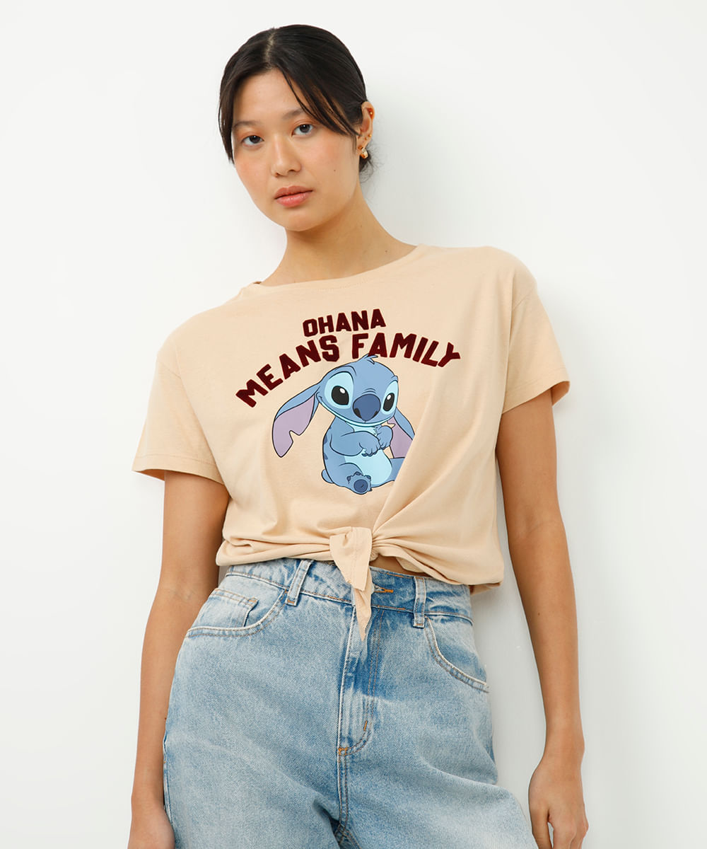 camiseta de algodão com amarração stitch bege