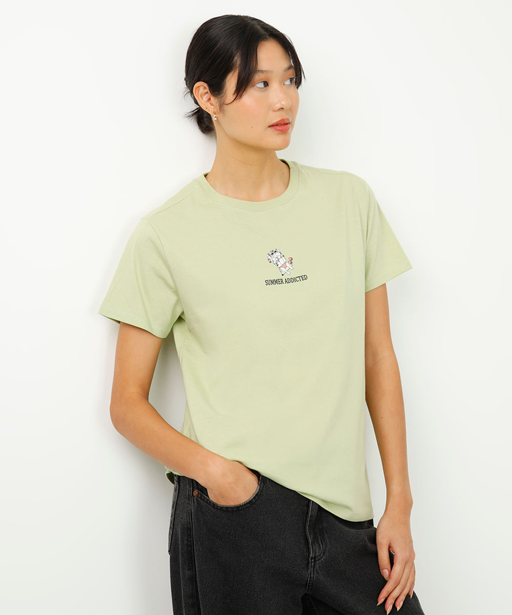 camiseta de algodão manga curta summer addicted verde