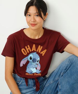 camiseta de algodão com amarração ohana stitch vinho