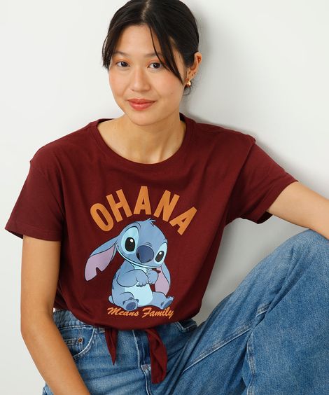camiseta de algodão com amarração ohana stitch vinho