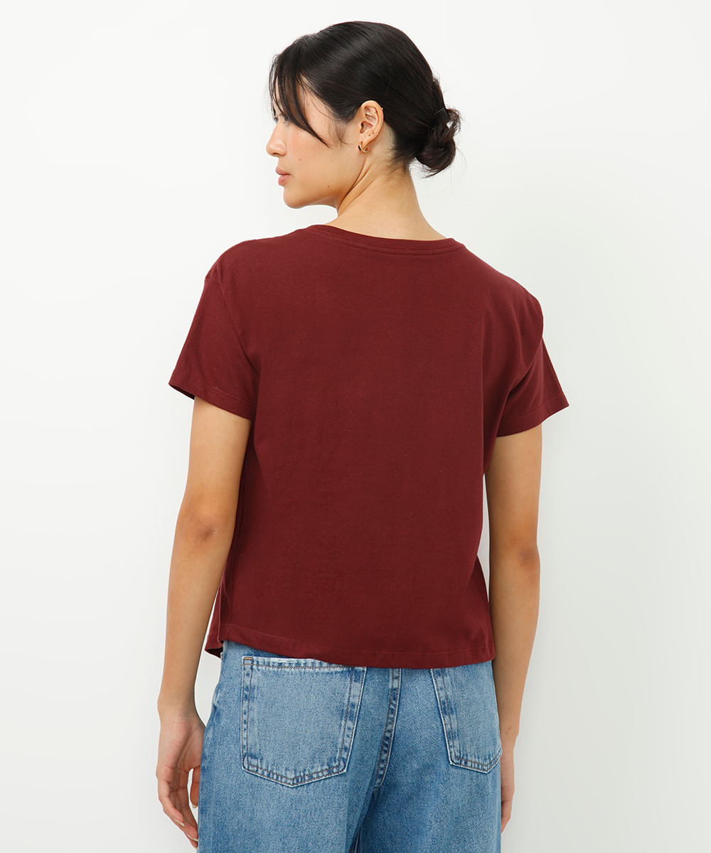 camiseta de algodão com amarração ohana stitch vinho